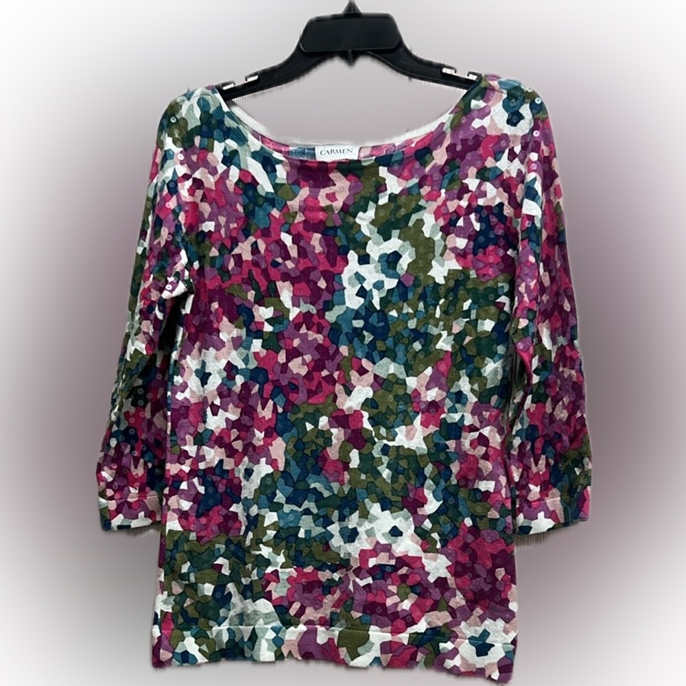 Carmen Marc Valvo Digital Floral with Sequins